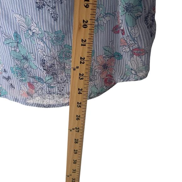 Liz Claiborne Size Large Blue Sheer Striped Floral Sleevelss Blouse - Picture 7 of 7